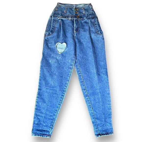 Vintage 1980s Braxton Womens Mom Jeans JR 3 High Waist Heart Cut Out Bareback - Picture 1 of 12